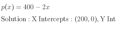 The p(x)=400-2x is X Intercepts: (200,0),Y Intercepts: (0,400)